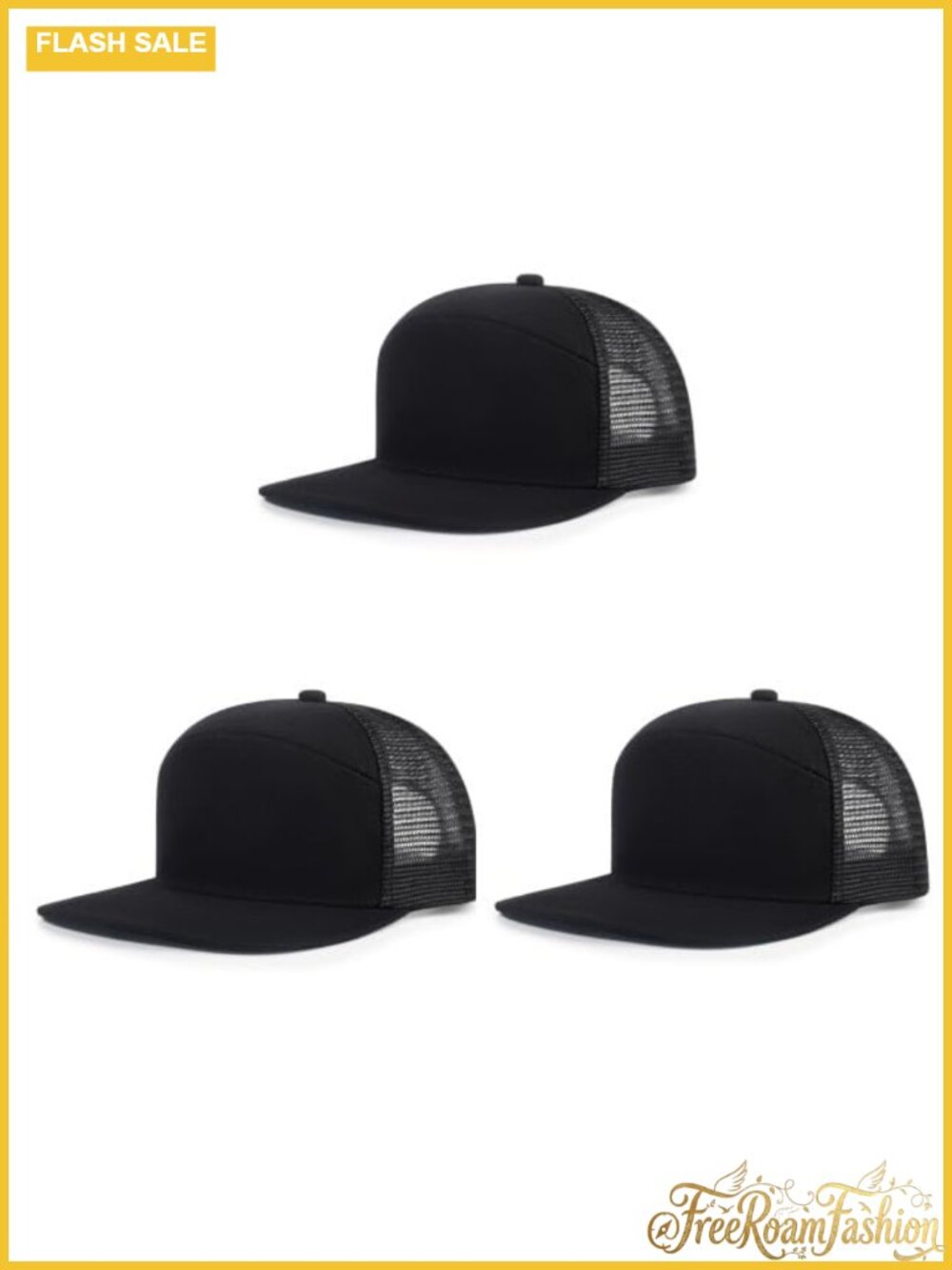 3 Pack Trucker Hats 7 Panel Blank Snapback Flat Brim Caps for Women Men